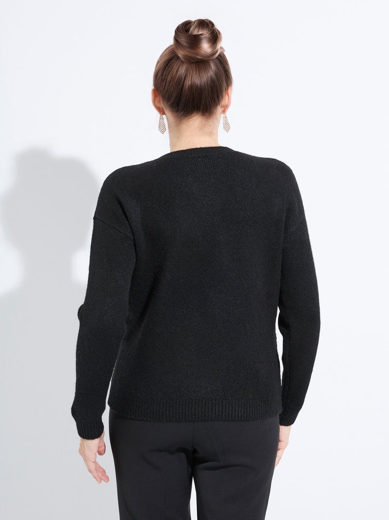 Pull doux col rond avec strass et sequins Violet - Kiabi