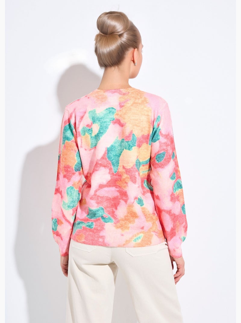 Pull doux col rond imprimé floral - Afibel Corail - Kiabi