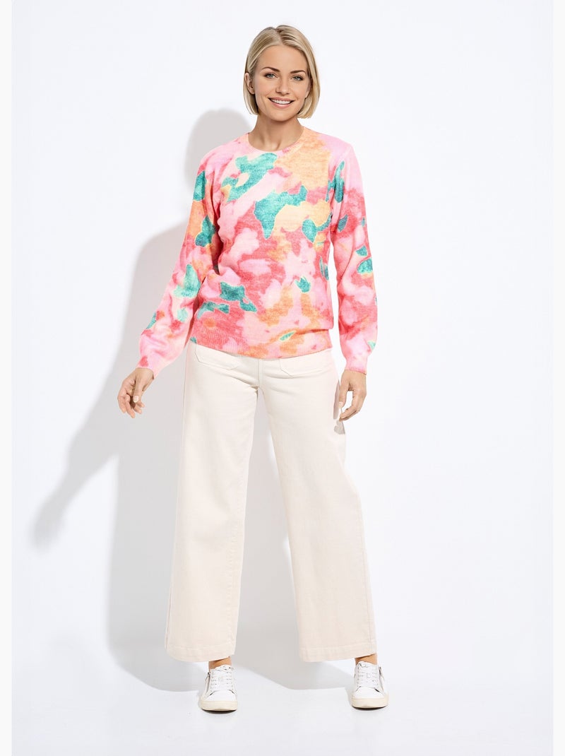 Pull doux col rond imprimé floral - Afibel Corail - Kiabi