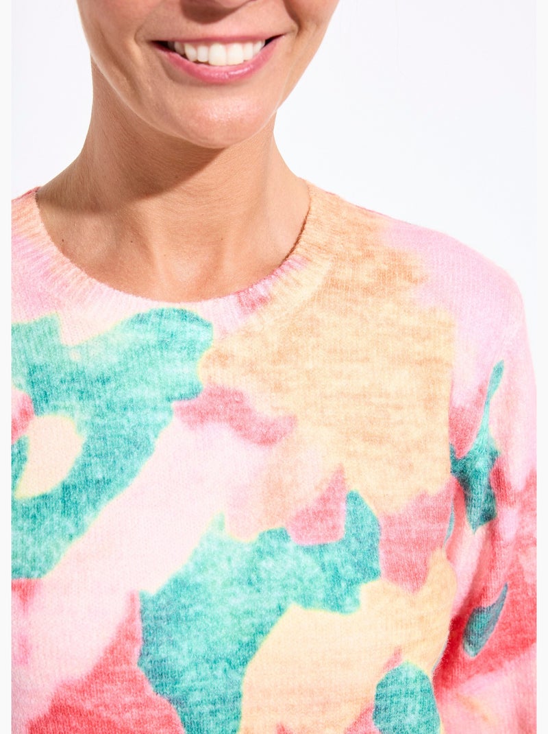 Pull doux col rond imprimé floral - Afibel Corail - Kiabi