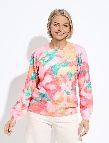 Pull doux col rond imprimé floral