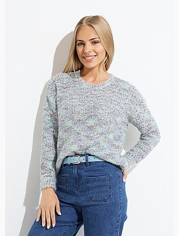 Pull doux col rond maille boule multicolore - Afibel