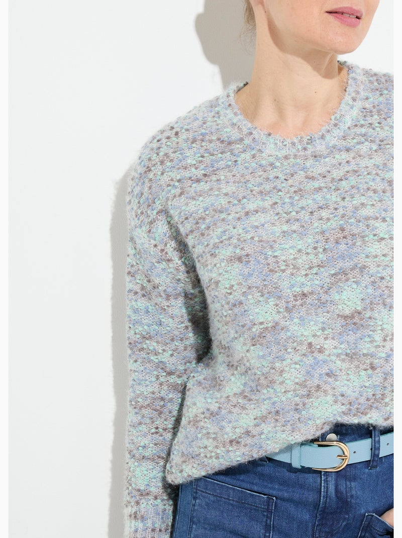 Pull doux col rond maille boule multicolore - Afibel Bleu - Kiabi