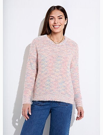 Pull doux col rond maille boule multicolore - Afibel