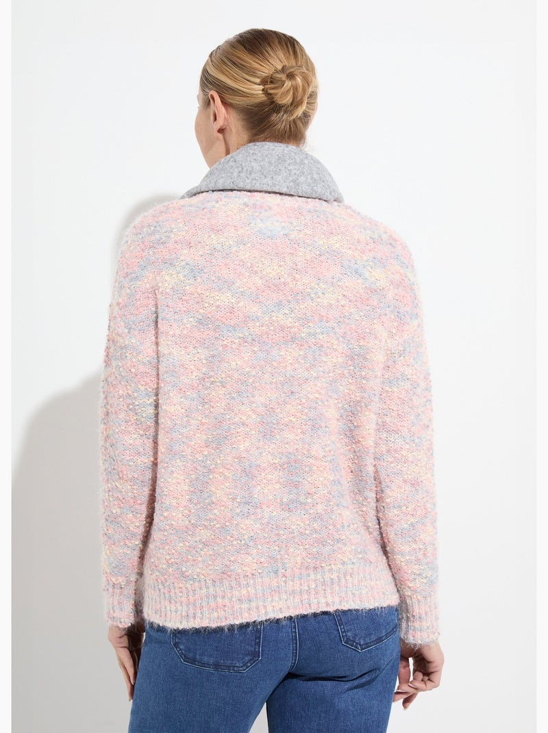 Pull doux col rond maille boule multicolore - Afibel Rose - Kiabi