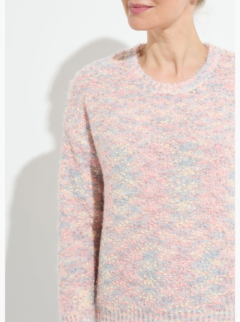 Pull doux col rond maille boule multicolore - Afibel Rose - Kiabi
