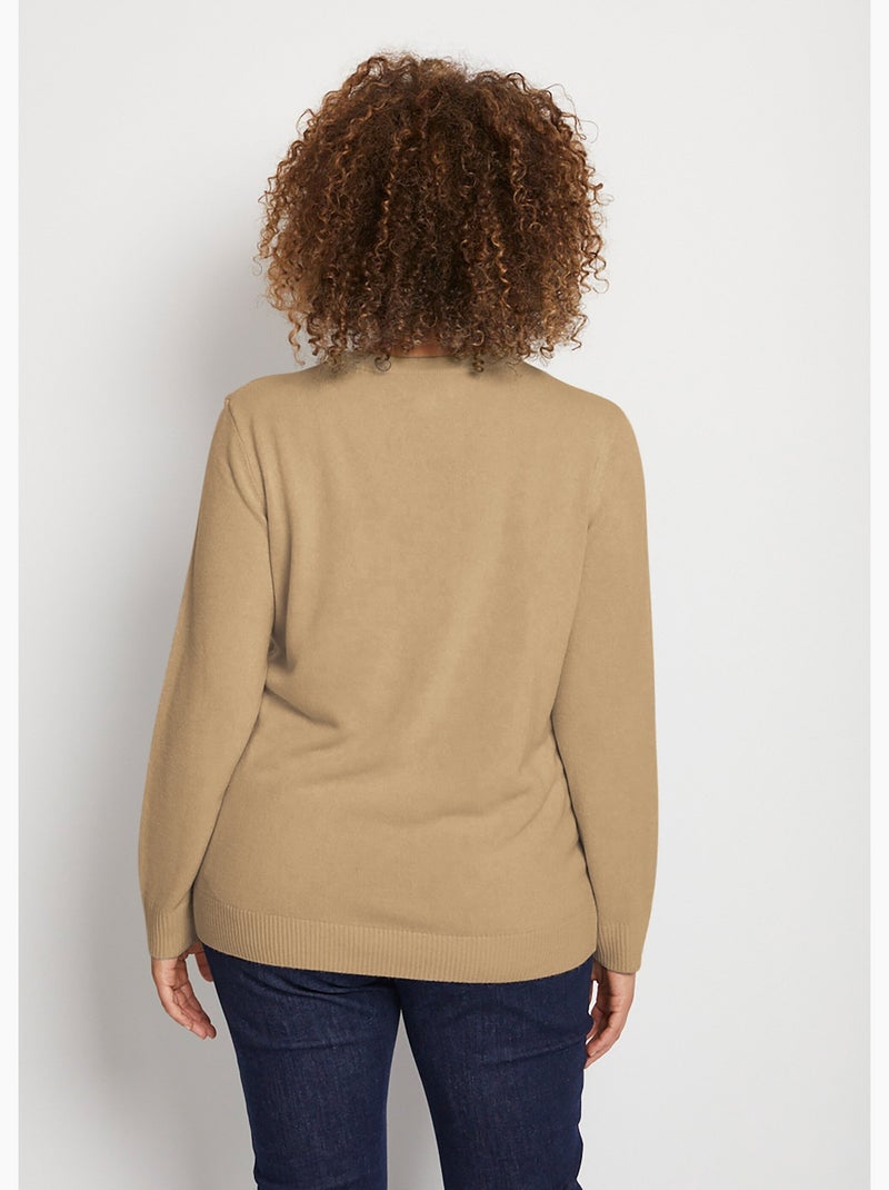 Pull doux col rond manches longues - Afibel Camel - Kiabi