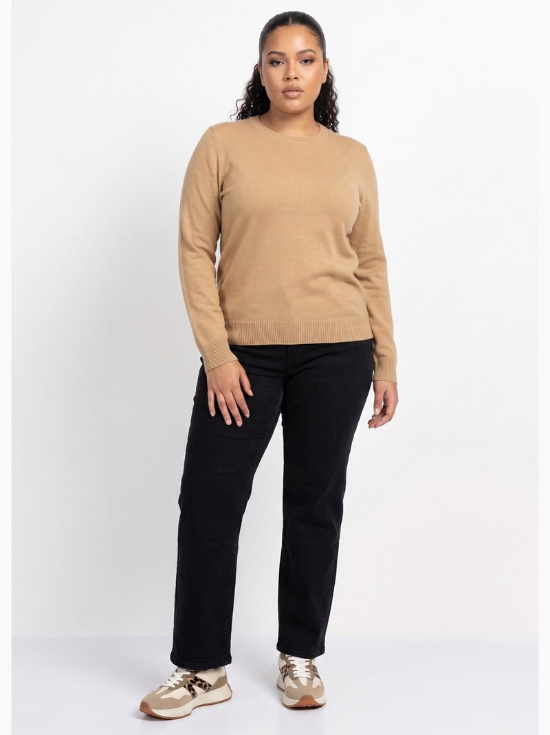 Pull doux col rond manches longues - afibel Camel - Kiabi