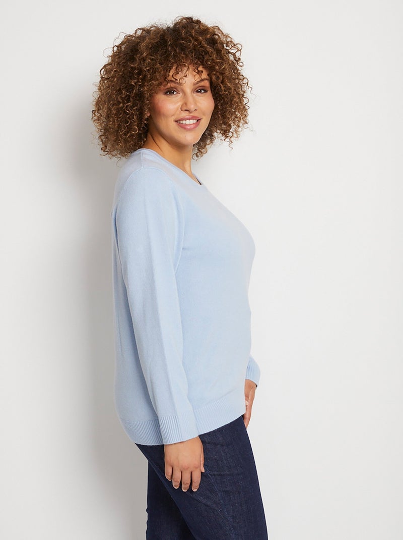 Pull doux col rond manches longues - Afibel Ciel - Kiabi