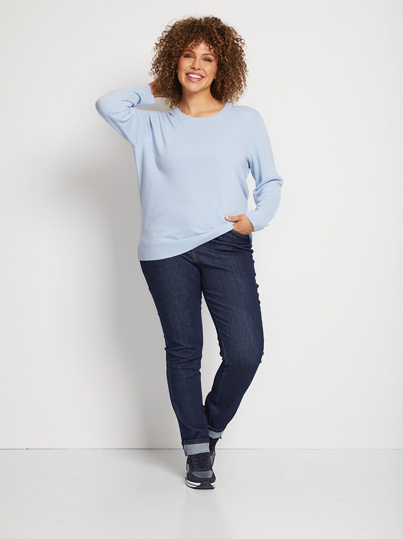 Pull doux col rond manches longues - Afibel Ciel - Kiabi