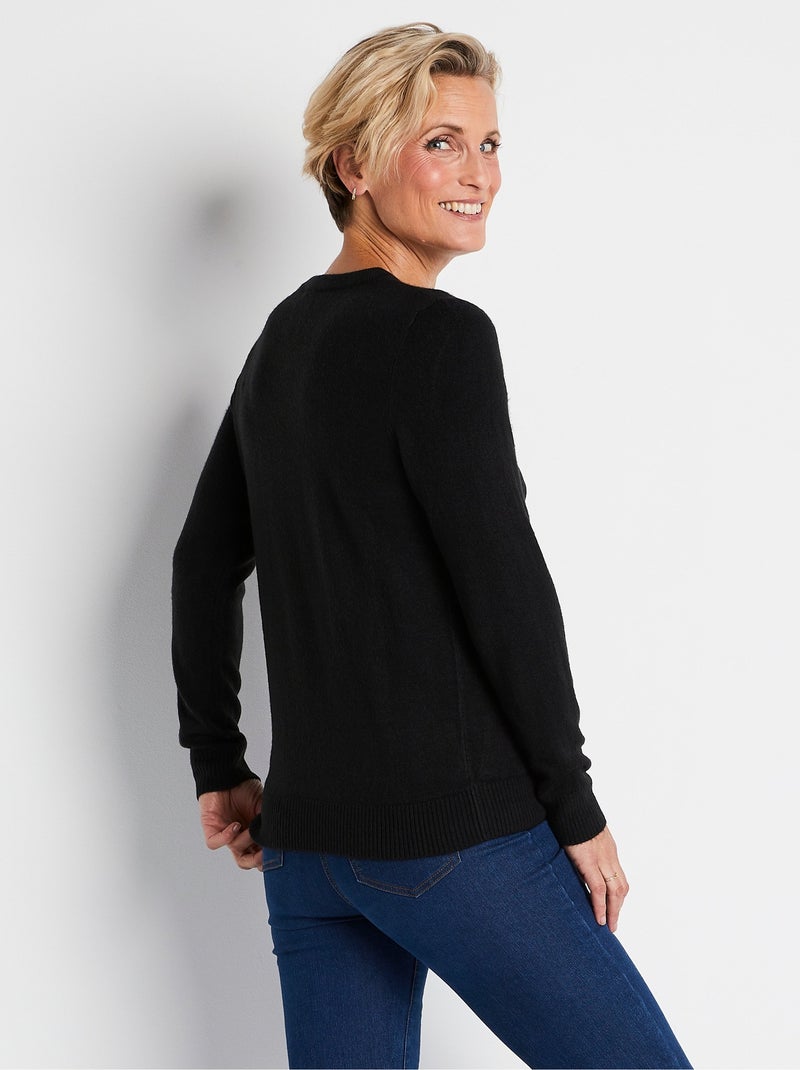 Pull doux col rond manches longues - Afibel Noir - Kiabi