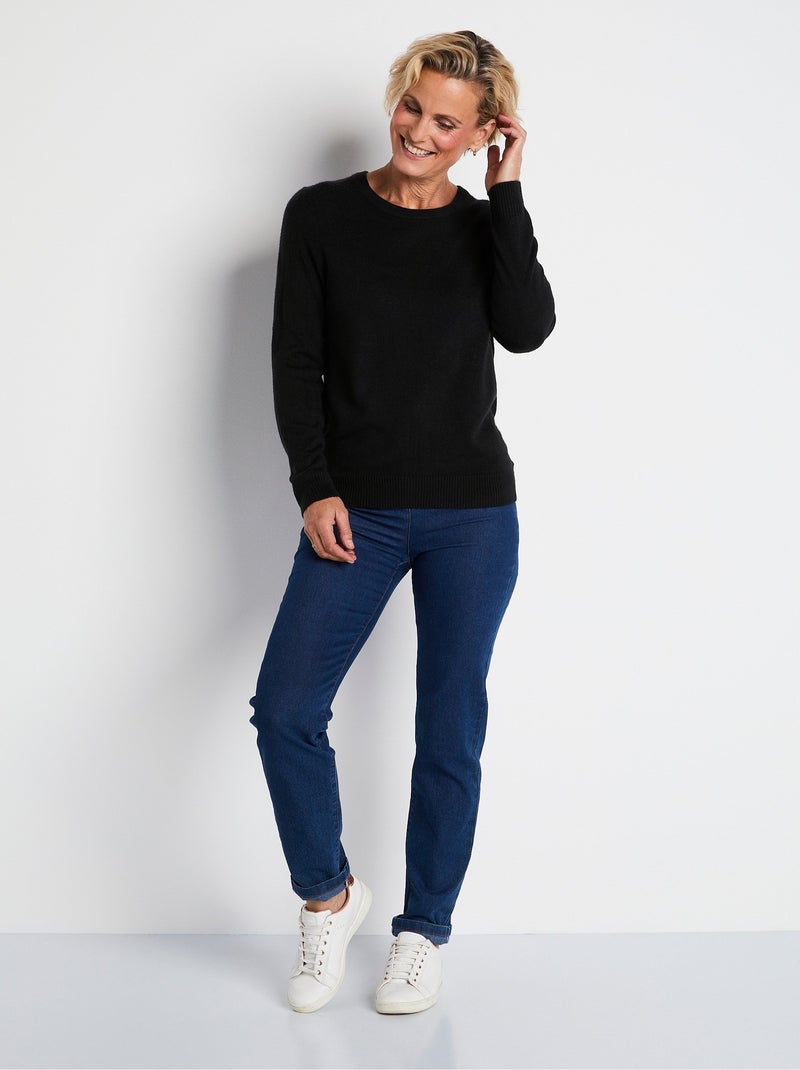 Pull doux col rond manches longues - Afibel Noir - Kiabi