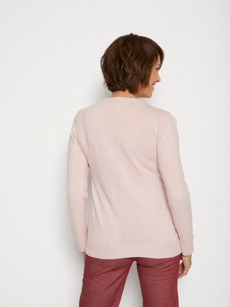 Pull doux col rond manches longues - Afibel Rose - Kiabi