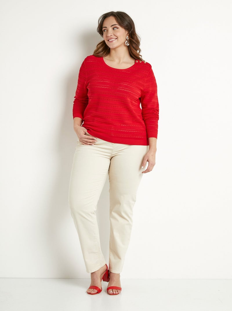 Pull doux col rond manches longues - afibel Rouge - Kiabi
