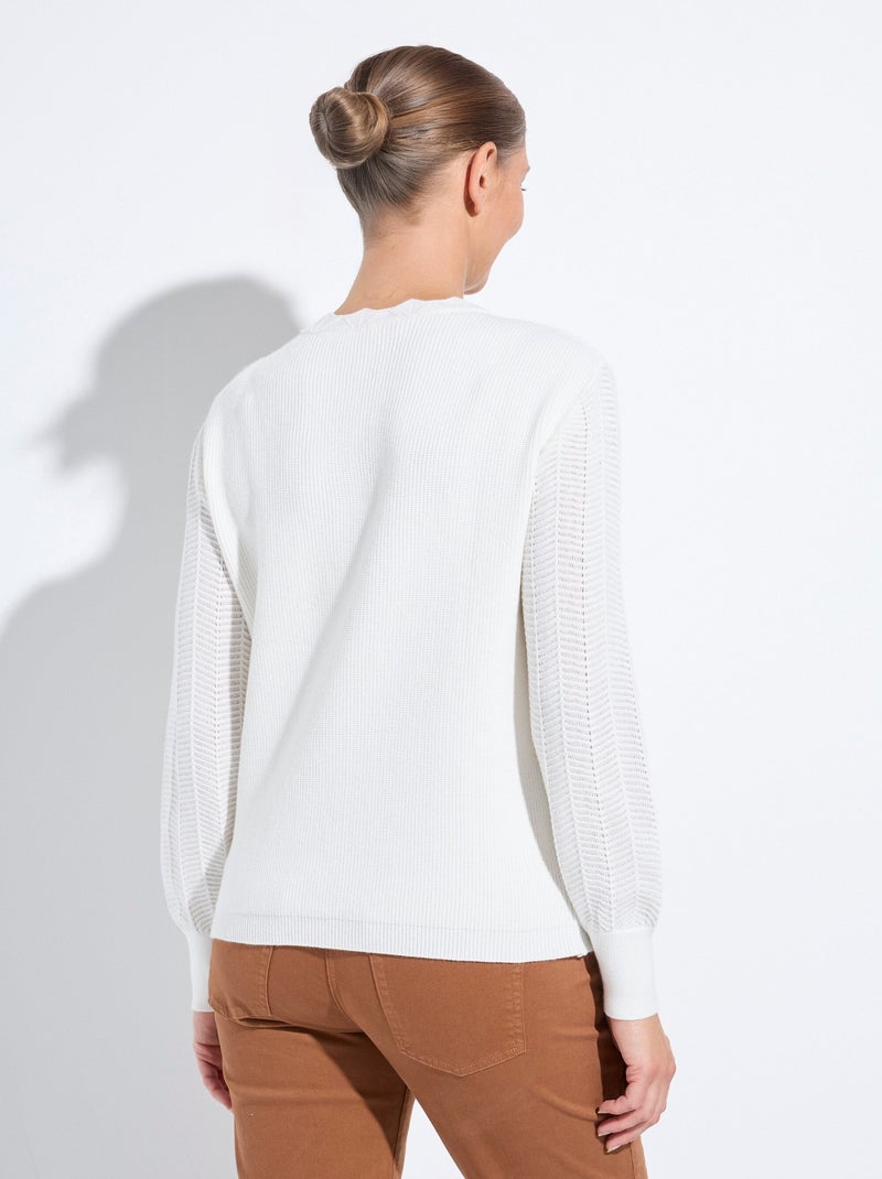 Pull doux col rond manches longues blousantes - Afibel Ecru - Kiabi