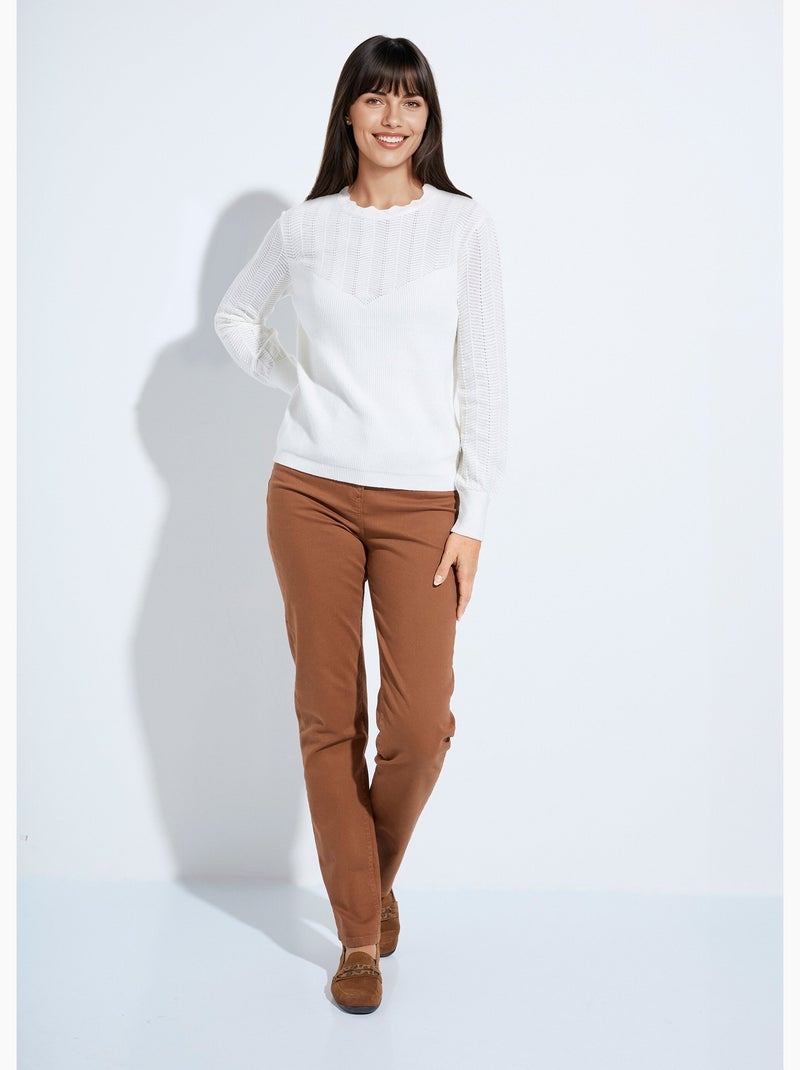 Pull doux col rond manches longues blousantes - Afibel Ecru - Kiabi