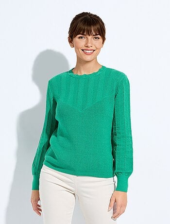 Pull doux col rond manches longues blousantes - Afibel