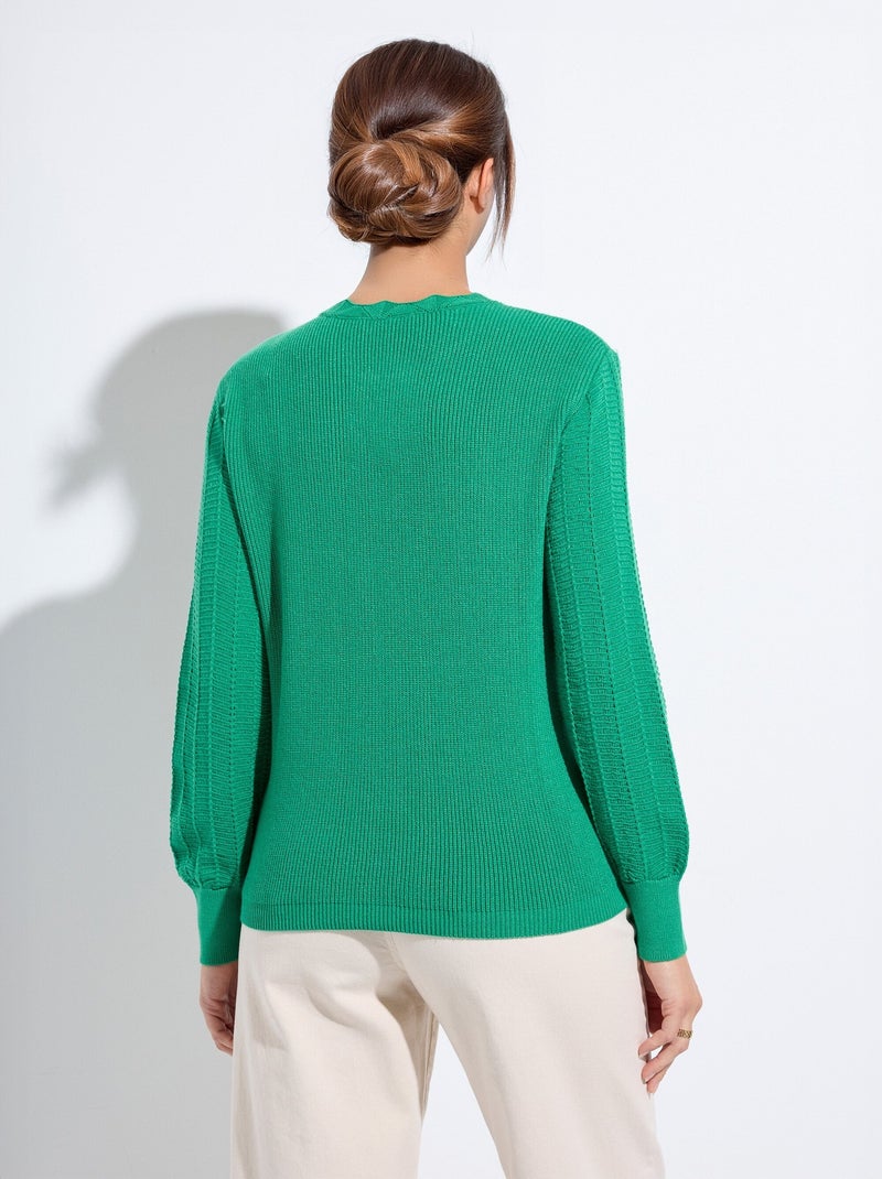 Pull doux col rond manches longues blousantes - Afibel Vert - Kiabi