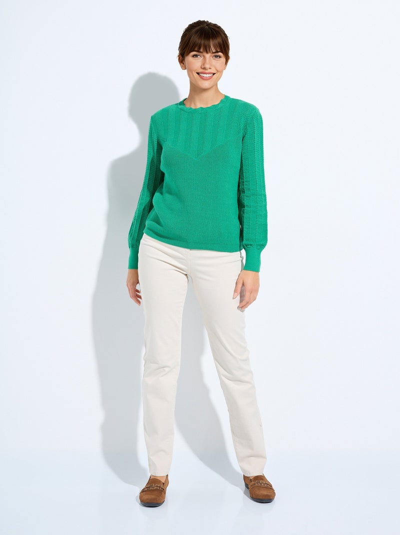 Pull doux col rond manches longues blousantes - Afibel Vert - Kiabi
