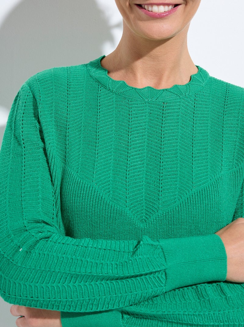 Pull doux col rond manches longues blousantes - Afibel Vert - Kiabi