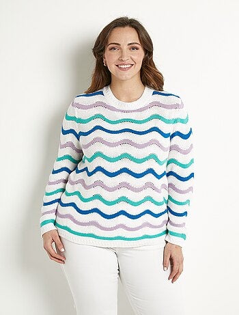 Pull doux col rond reliefé rayé point mousse - Afibel