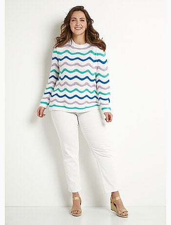 Pull doux col rond reliefé rayé point mousse - Afibel