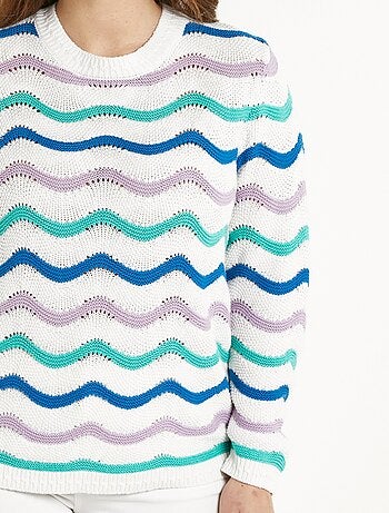 Pull doux col rond reliefé rayé point mousse - Afibel