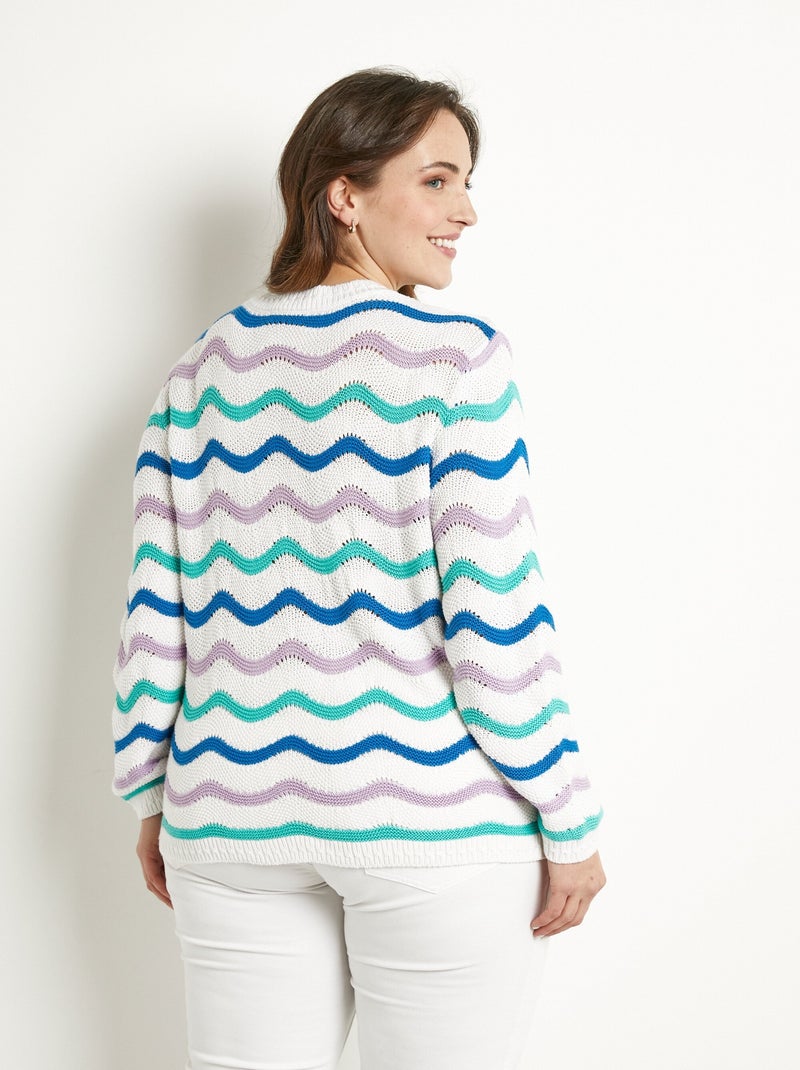 Pull doux col rond reliefé rayé point mousse - Afibel Ecru - Kiabi