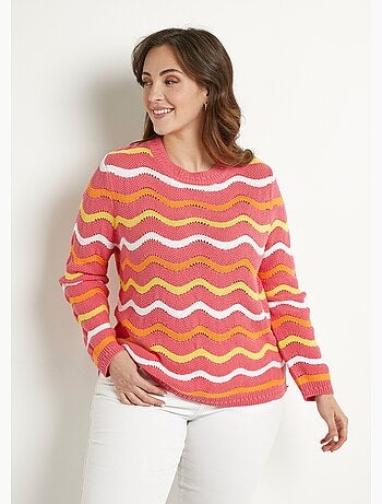 Pull doux col rond reliefé rayé point mousse - Afibel