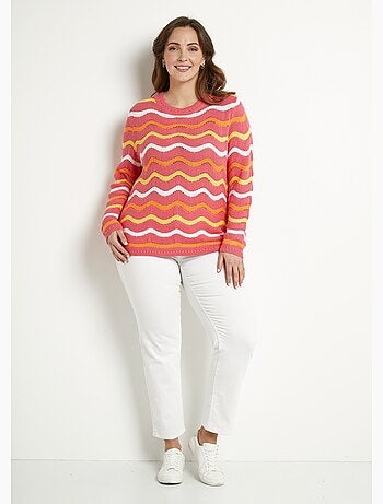 Pull doux col rond reliefé rayé point mousse - Afibel