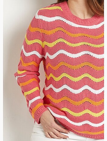 Pull doux col rond reliefé rayé point mousse - Afibel