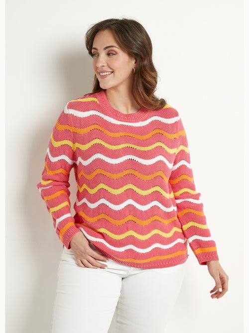 Pull doux col rond reliefé rayé point mousse - Afibel - Kiabi