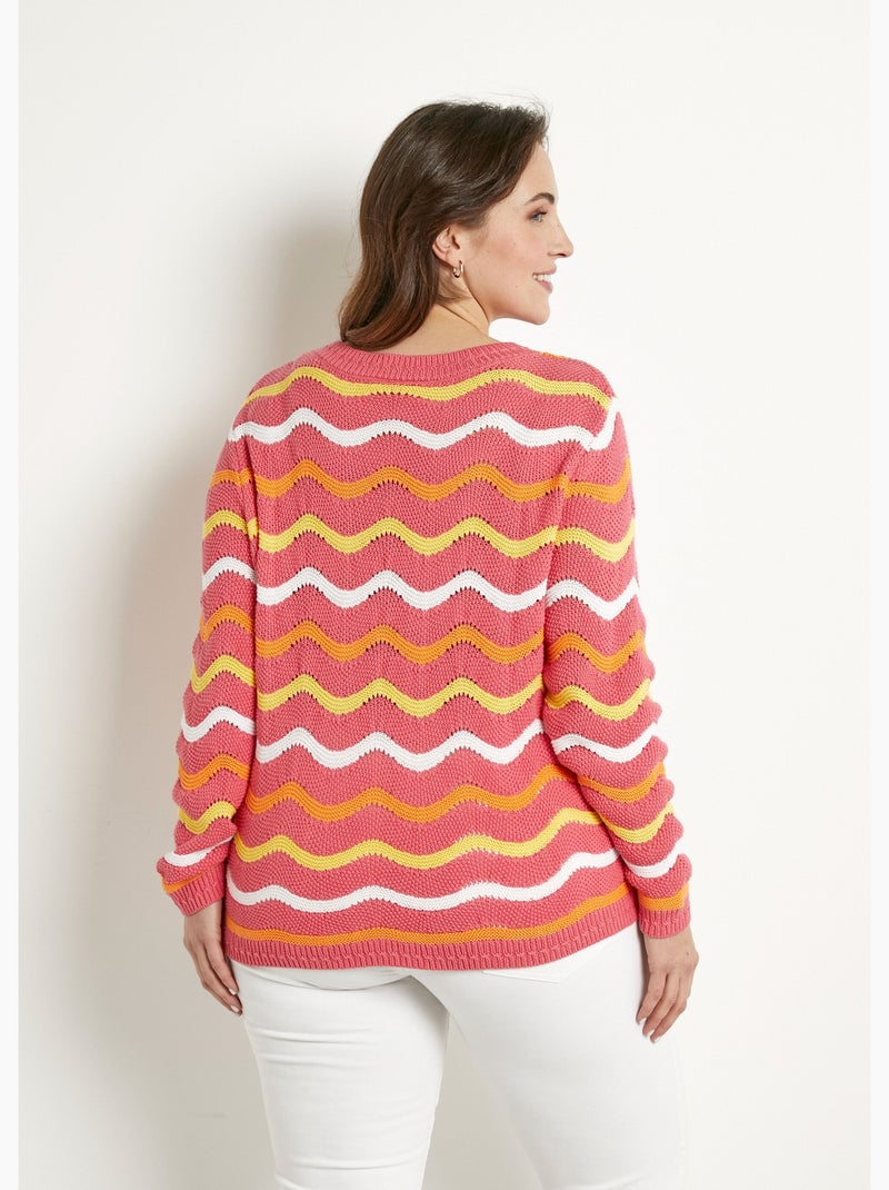 Pull doux col rond reliefé rayé point mousse - Afibel Rose - Kiabi