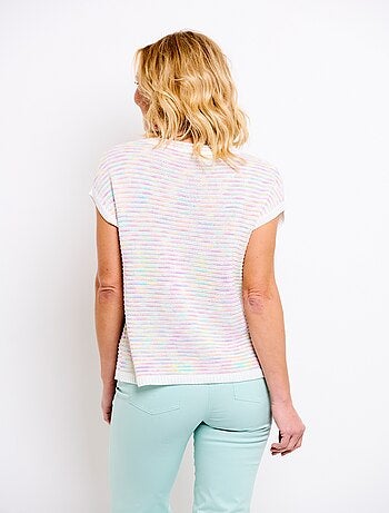 Pull doux col rond sans manches effet rayé - Afibel