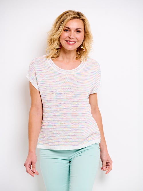 Pull doux col rond sans manches effet rayé - Afibel - Kiabi