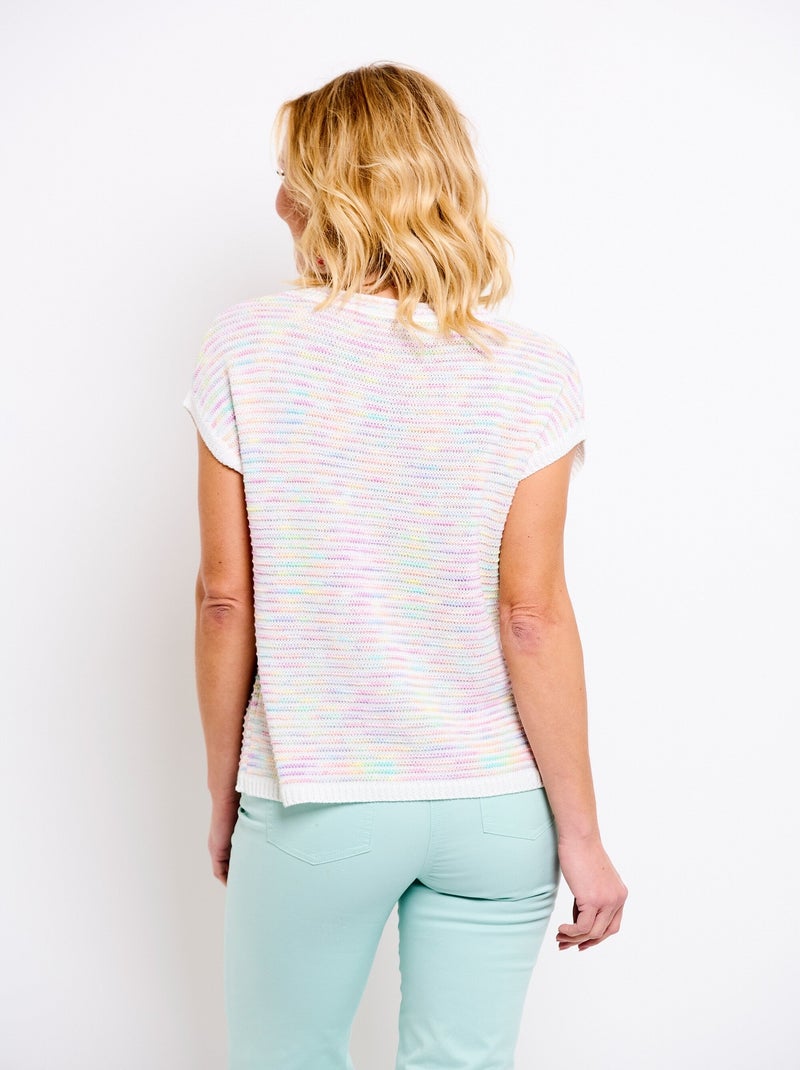 Pull doux col rond sans manches effet rayé - Afibel Mauve - Kiabi