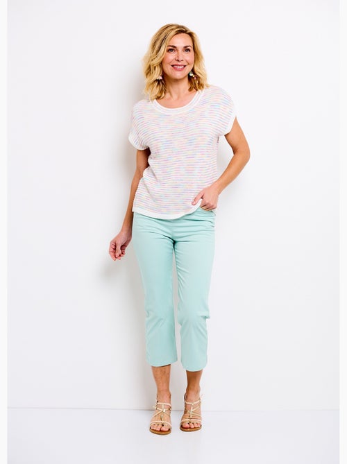 Pull doux col rond sans manches effet rayé - Afibel - Kiabi