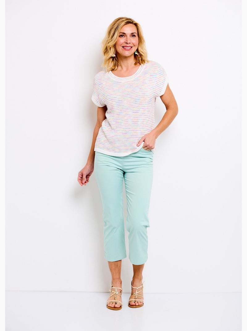 Pull doux col rond sans manches effet rayé - Afibel Mauve - Kiabi
