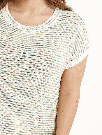Pull doux col rond sans manches effet rayé - Afibel
