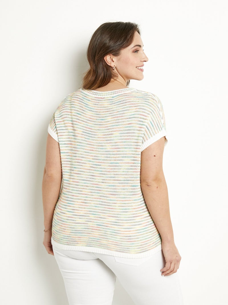 Pull doux col rond sans manches effet rayé - Afibel Vert - Kiabi