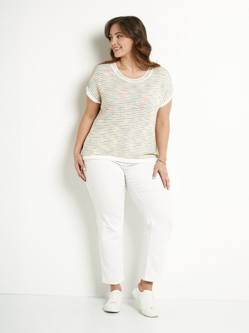 Pull doux col rond sans manches effet rayé - Afibel Vert - Kiabi