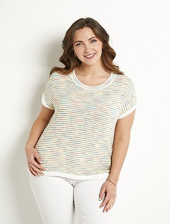 Pull doux col rond sans manches effet rayé