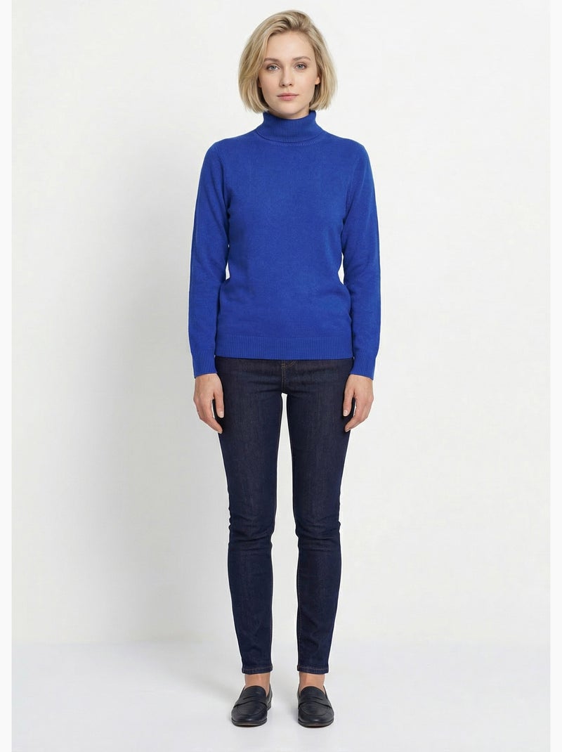 Pull doux col roulé manches longues - Afibel Bleu - Kiabi
