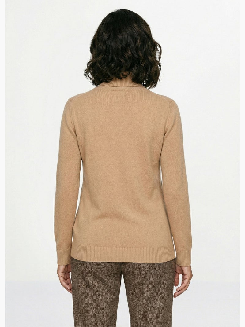 Pull doux col roulé manches longues - Afibel Camel - Kiabi