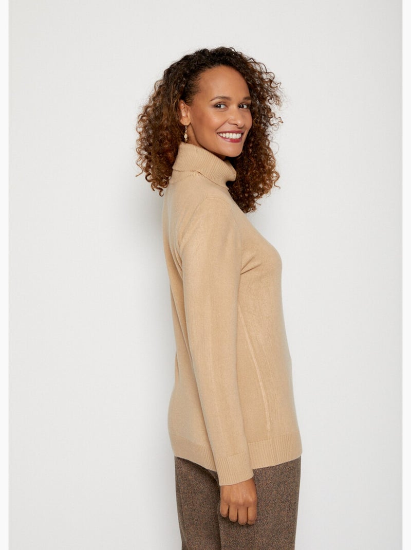 Pull doux col roulé manches longues - Afibel Camel - Kiabi