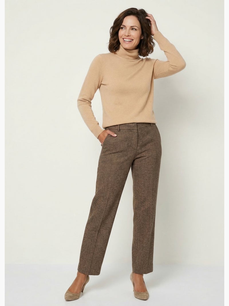 Pull doux col roulé manches longues - Afibel Camel - Kiabi