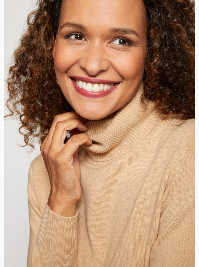 Pull doux col roulé manches longues - Afibel Camel - Kiabi