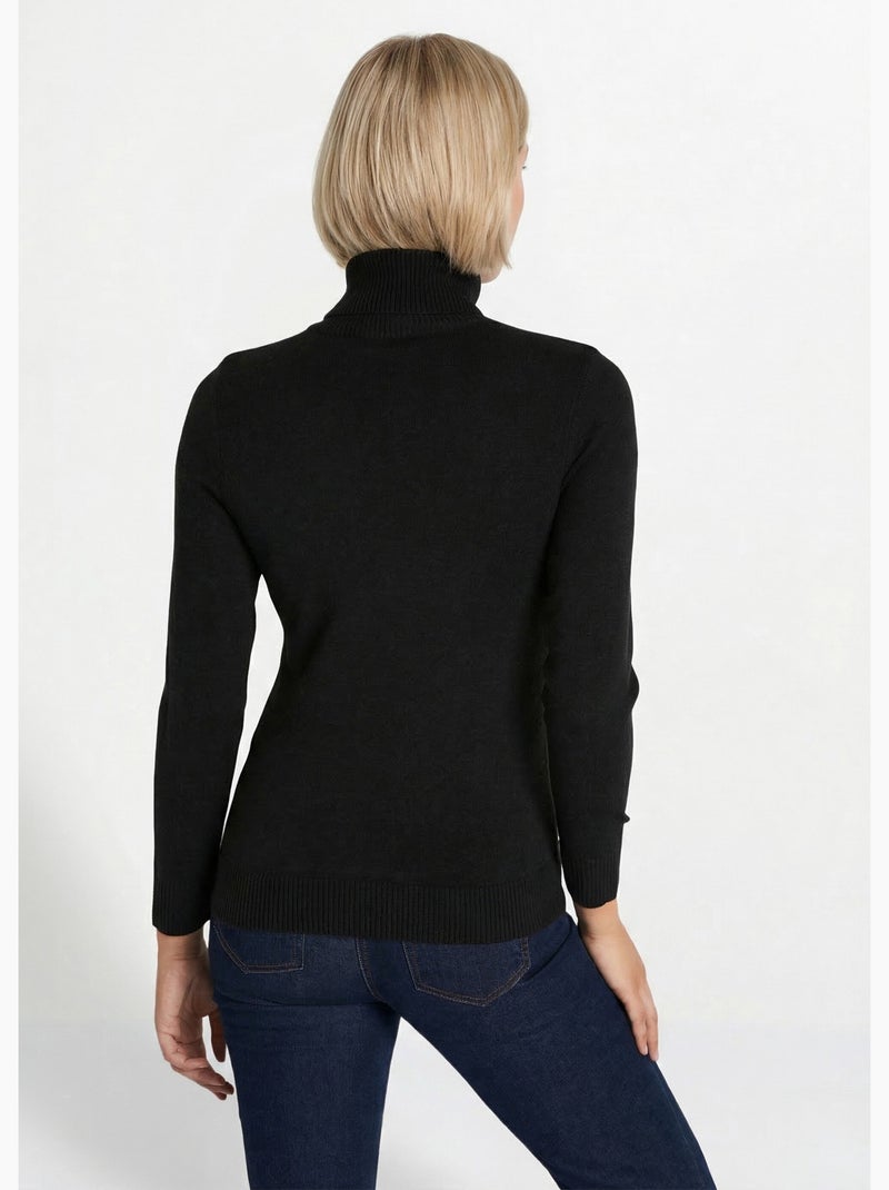 Pull doux col roulé manches longues - Afibel Noir - Kiabi