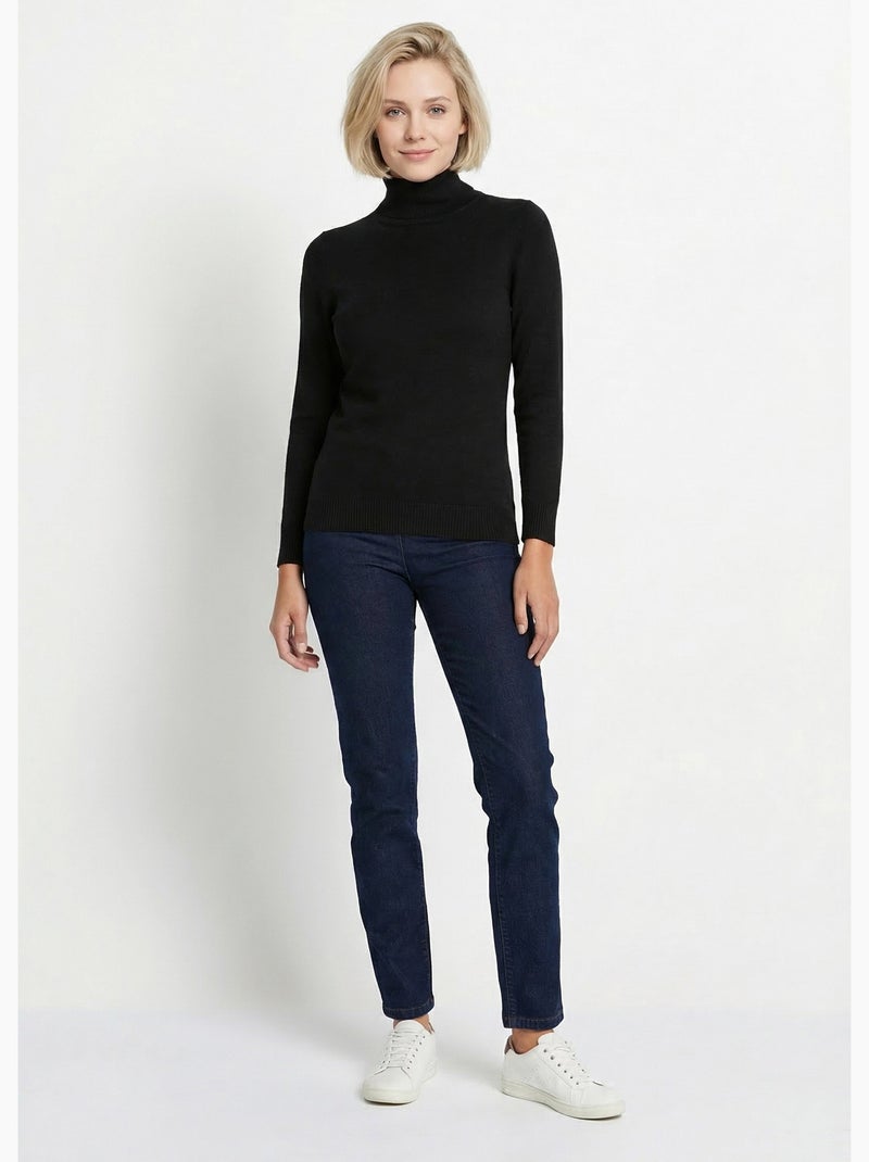 Pull doux col roulé manches longues - Afibel Noir - Kiabi