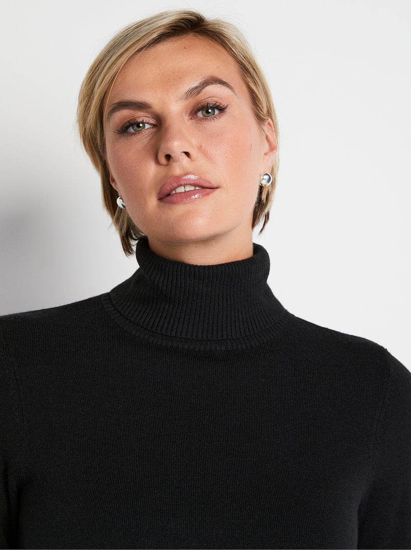 Pull doux col roulé manches longues - Afibel Noir - Kiabi